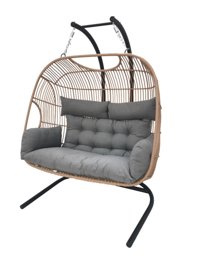 Guangzhou Factory Direct Sale Cheap Wholesale Wicker Rattan Swing Chairs Patio Hanging Loveseat Egg Chair with Stand