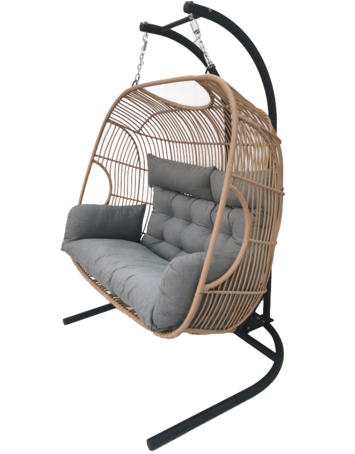 Guangzhou Factory Direct Sale Cheap Wholesale Wicker Rattan Swing Chairs Patio Hanging Loveseat Egg Chair with Stand