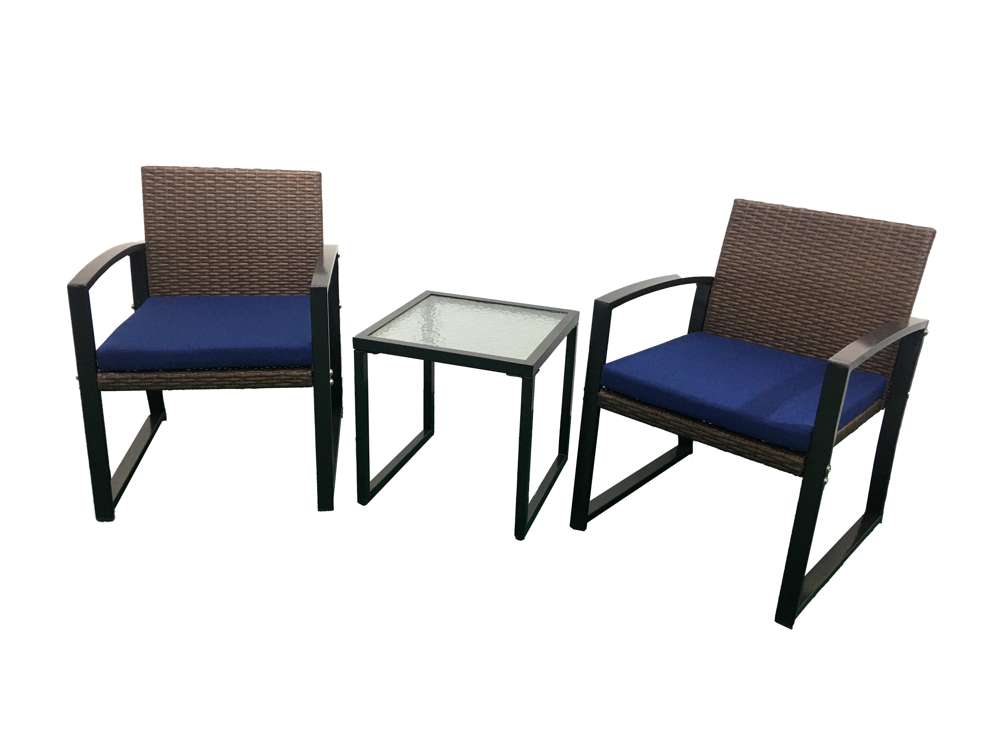 Outdoor Patio Furniture 3 Piece Bistro Set Chairs Wicker Rattan Conversation Furniture and Thickened Cushions