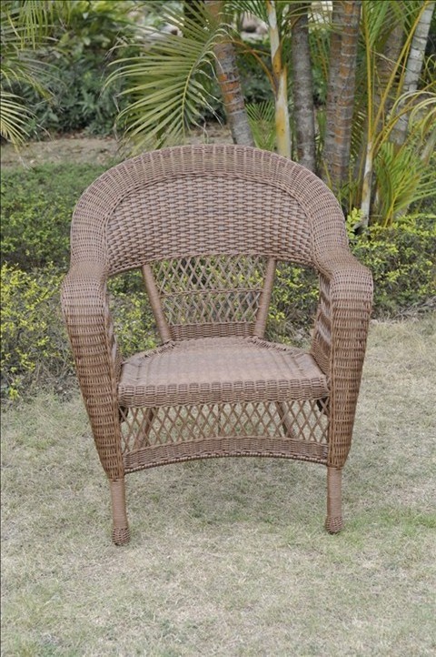 Jeco Wicker Outdoor Seating chair with Cushions Patio Rattan Furniture stacking chair