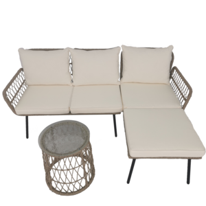 3 Pieces Patio Furniture Set Outdoor Wicker Conversation Sectional L-Shaped Sofa with Boho Detachable Lounger