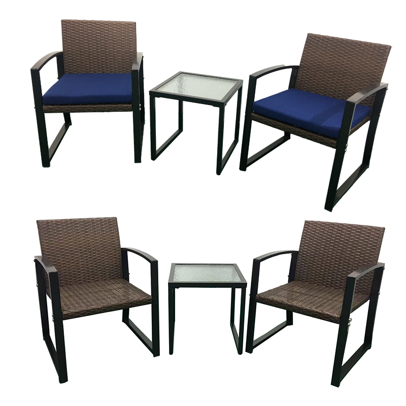 Outdoor Patio Furniture 3 Piece Bistro Set Chairs Wicker Rattan Conversation Furniture and Thickened Cushions