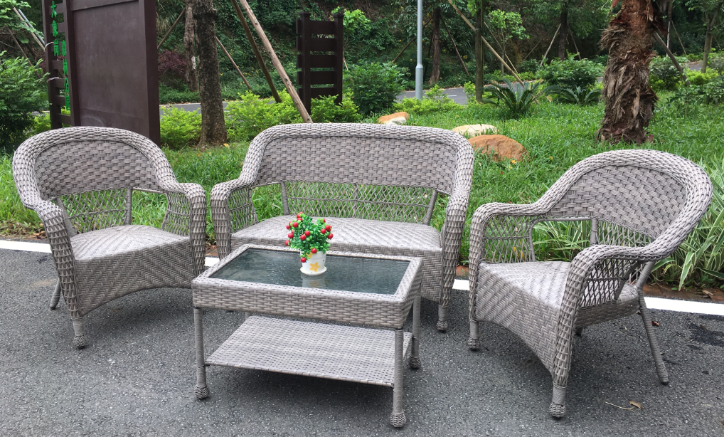 Antique outdoor rattan garden dining set Built-in sponge Outdoor Patio Furniture Set 1 Loveseat 2 Chairs and Table