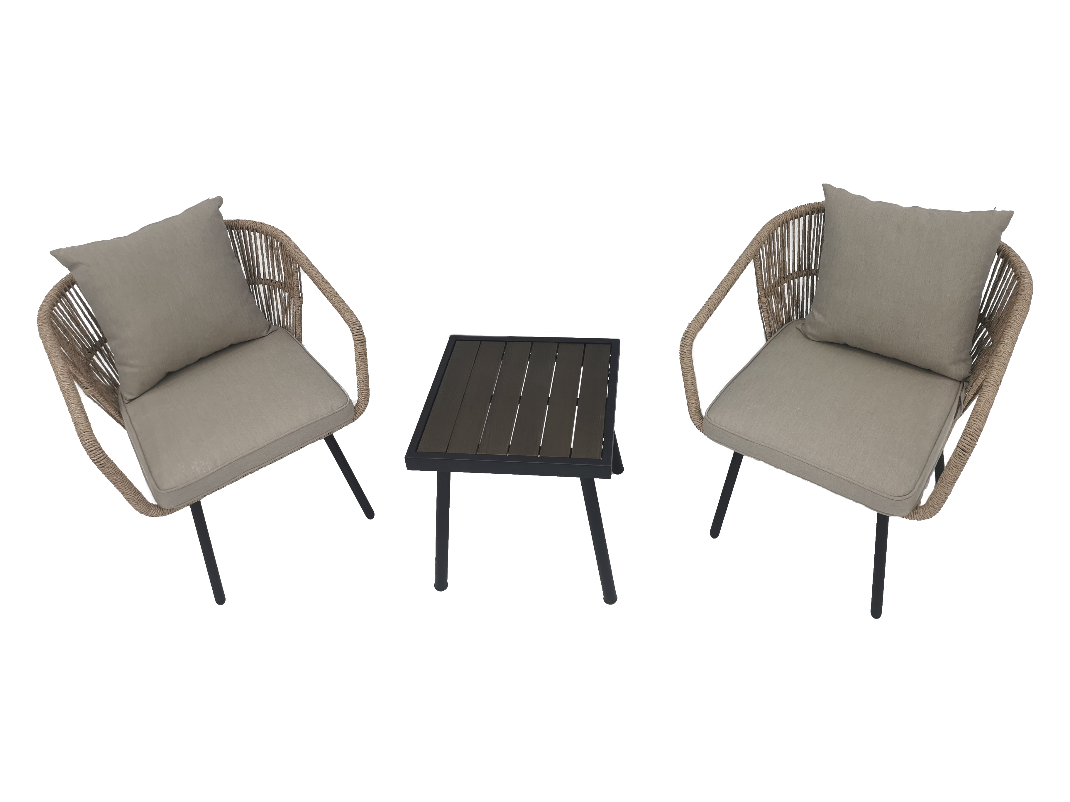 3 Pieces Wicker Chair Set w/plastic wood Table Gray Outdoor Patio Furniture Wicker Rattan Modern Conversation Chat Seating