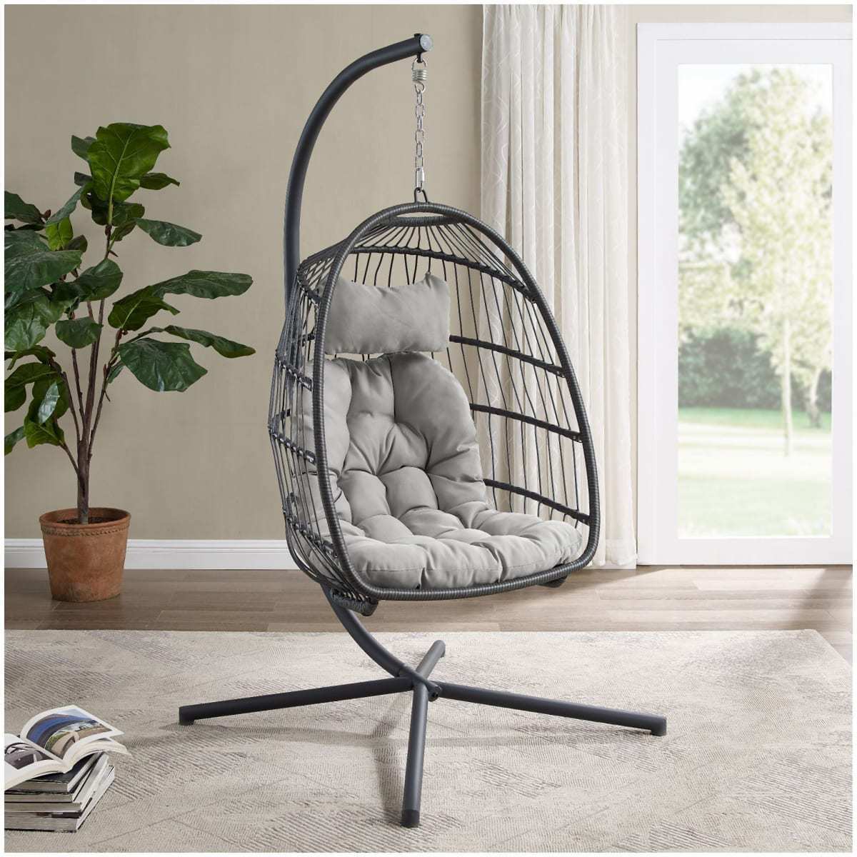 Patio Wicker Swing Egg Chair 350lbs Capacity Garden Patio Swing