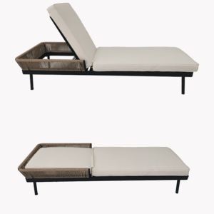 outdoor PE Wicker Chaise Lounge with Adjustable Angles  Patio Rattan Chair Sun Lounger