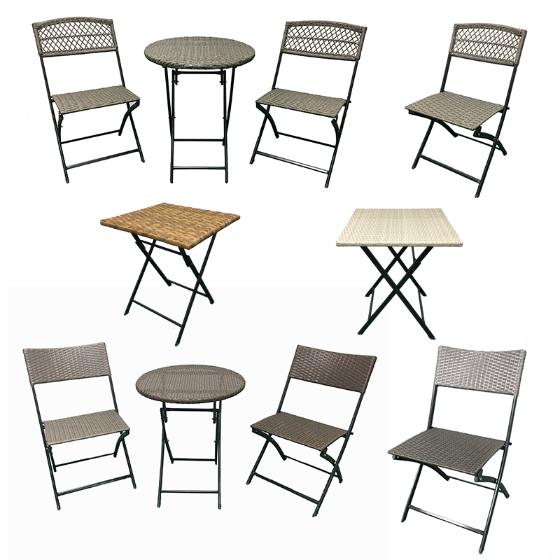 Rattan Patio Bistro Folding Chair and Table Set Outdoor Furniture Sets with Rust-Proof 3 Piece Bistro Set of Foldable Chair