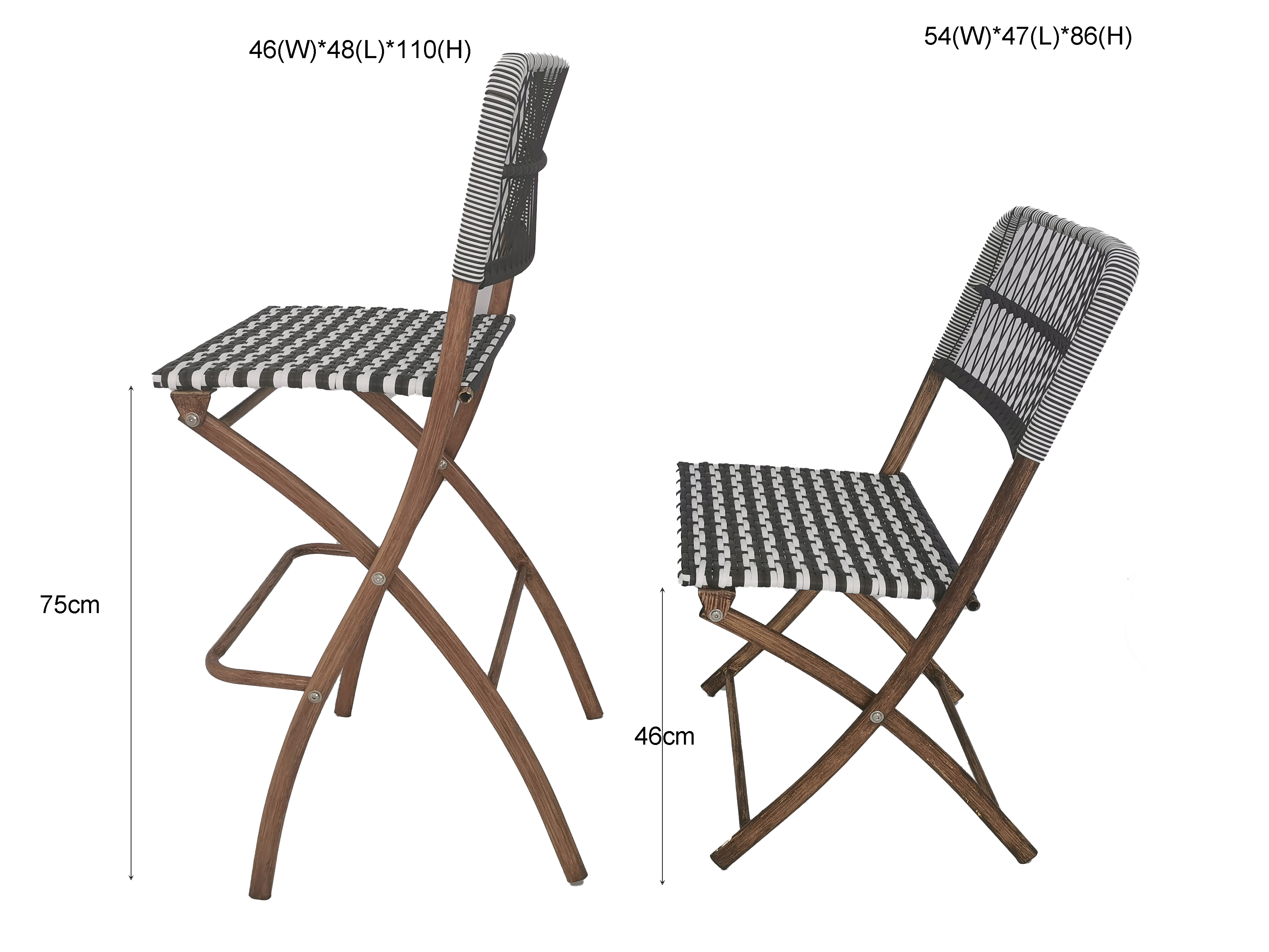 Rattan Patio Bistro Folding Stool Chair and Bar Table Portable Foldable Chairs Bar Table and Chair