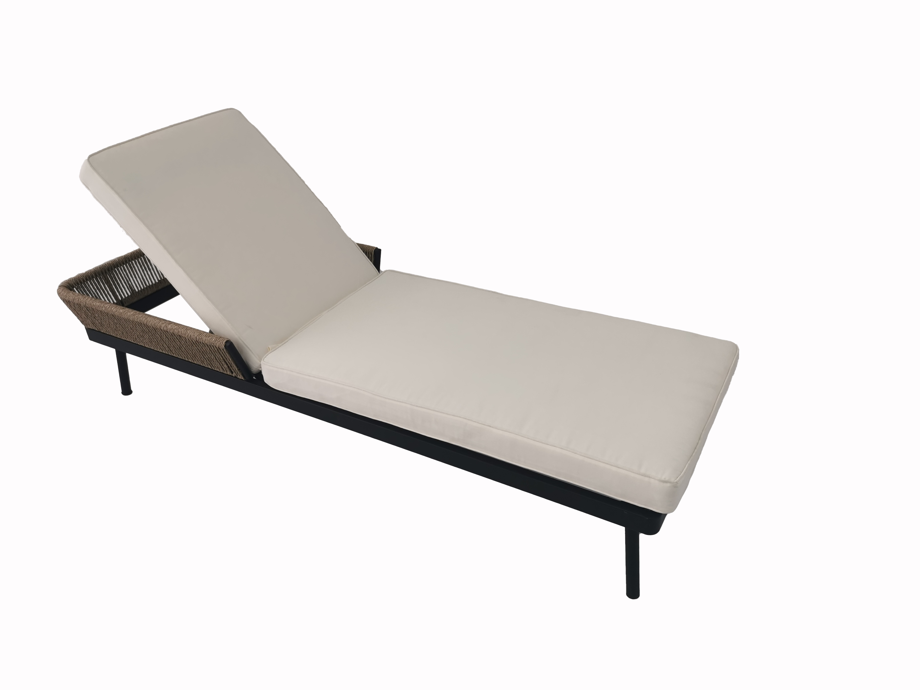 outdoor PE Wicker Chaise Lounge with Adjustable Angles  Patio Rattan Chair Sun Lounger