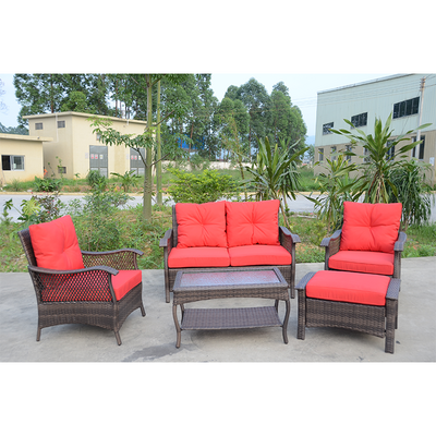 rattan garden furniture 4 pcs seating group with cushions with rattan/wicker coffee table ottoman and chair