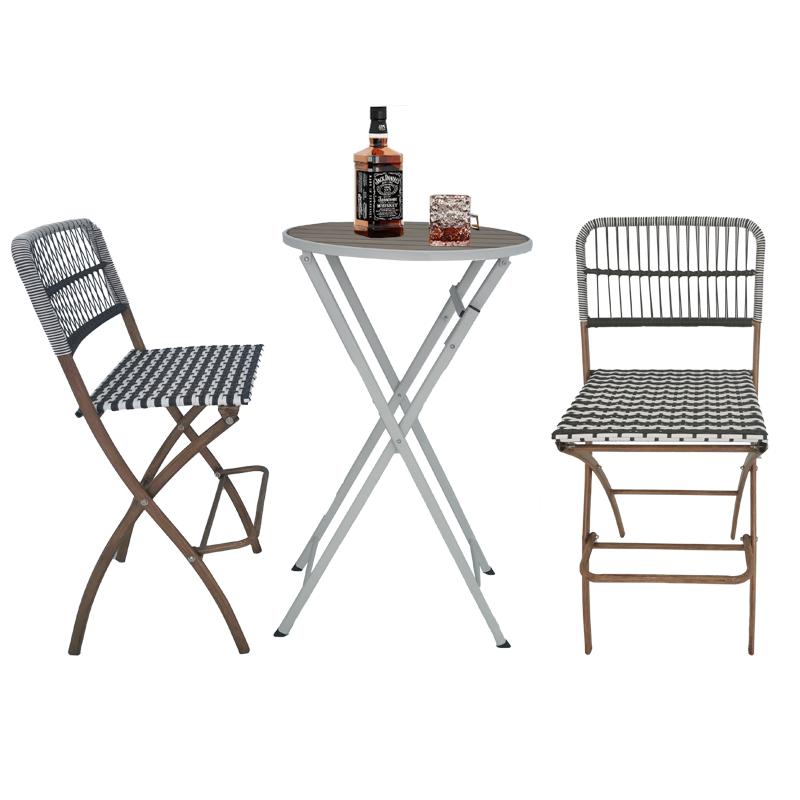 Rattan Patio Bistro Folding Stool Chair and Bar Table Portable Foldable Chairs Bar Table and Chair