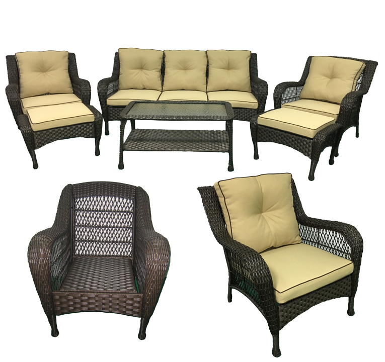 Mix and Match Brown Wicker rattan Outdoor Patio Set with Loveseat