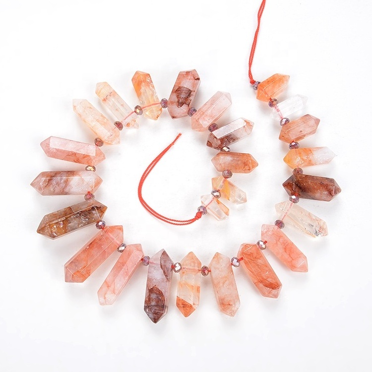 High quality wholesale natural gem Red glue flower crystal Bead Pendant and crystal double pointed GEM PENDANT for jewelry DIY