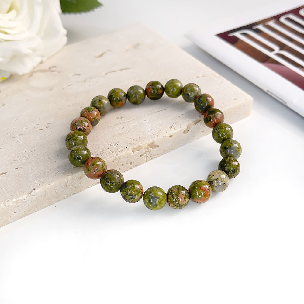 6-8mm Natural agate Bracelet Wholesale Flower Green Jade Crystal Bracelet Natural Stone Beads Bracelet