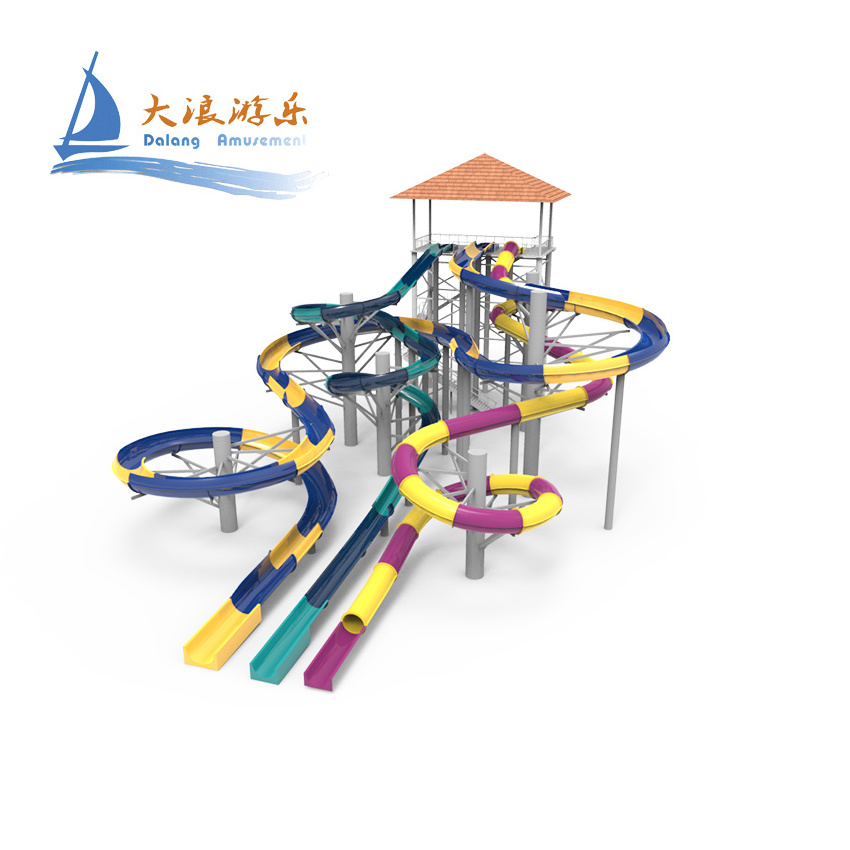 Dalang Water Park Outdoor Playground Water Raft Slides Fiberglass Water Slide Spiral Raft Slide For Resort Hotel