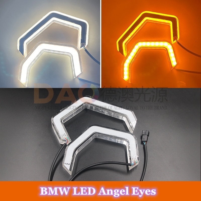 DAO Car Led Angel Eyes for Universal E90 E92 F3 4 U Shape Rings Halo Rings White with Amber Color 12V 12 Months Whit