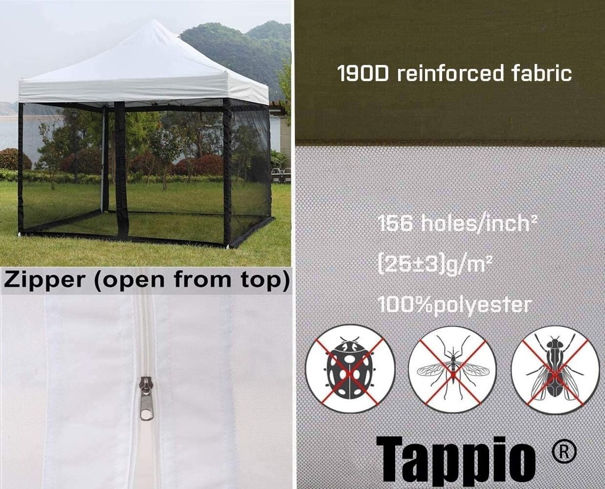 Mosquito Net With Zipper Outdoor Camping Mosquito Net DIY Canopy Screen Wall Outdoor Mosquito 10x10ft Patio Gazebo Tent PRC