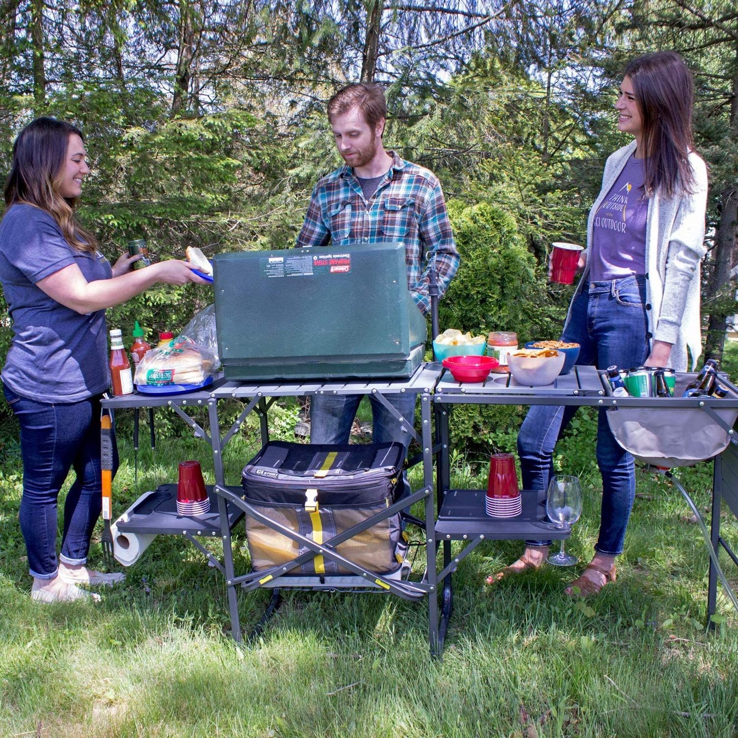 Outdoor Chef Station Portable Camping Kitchen Outdoor Folding Table 22.2x70.1x68.3