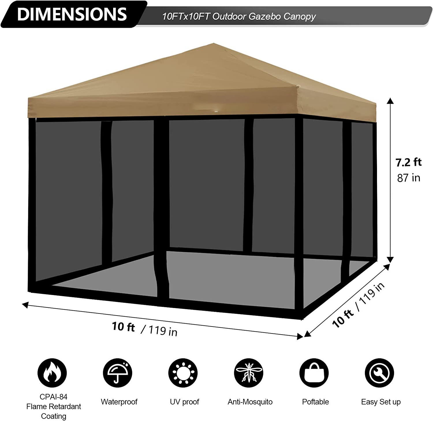 HOT Mosquito Net With Zipper Outdoor Camping Mosquito Net DIY Canopy Screen Wall Outdoor Mosquito 10x10ft Patio Gazebo Tent