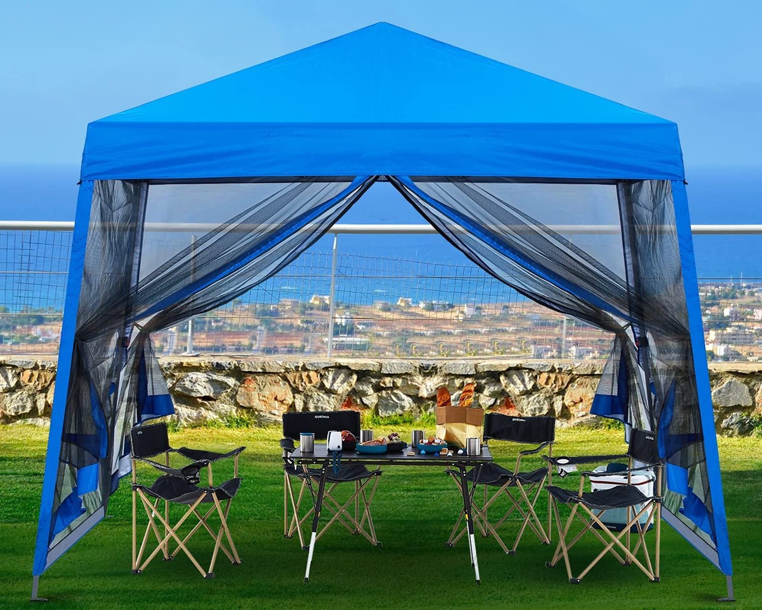 Stable Pop Up Outdoor Awning Tent with Mesh Wall 8x8 Black Trade Show Tent CHINA