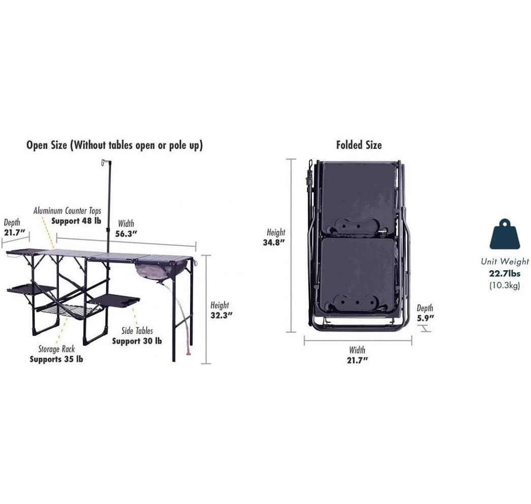 Outdoor Chef Station Portable Camping Kitchen Outdoor Folding Table 22.2x70.1x68.3