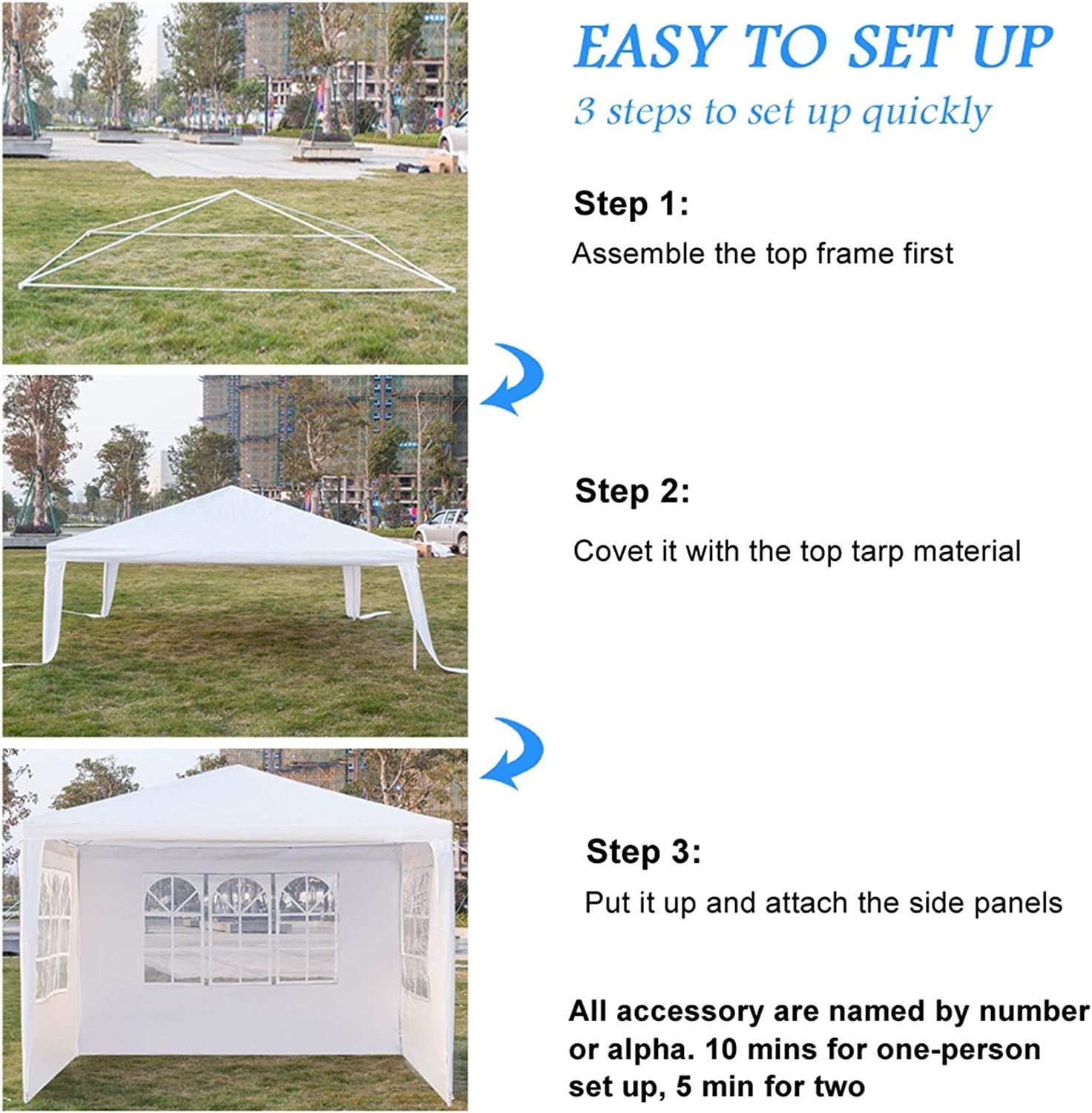 DengDao Outdoor Party Tent Gazebo Waterproof White Canopy with Side Wall Party Wedding Tent (10 x 10 ft)