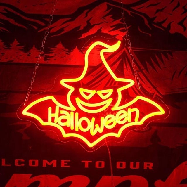 Acrylic Led Neon Signs Custom Halloween Home Party Pumpkin Ghost Decoration Electronic Neon Light Signs