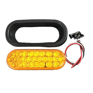 6" Inch Red Oval 24 LED Recessed Amber Strobe Light Stop Turn Tail Truck Light with Grommet Pigtail