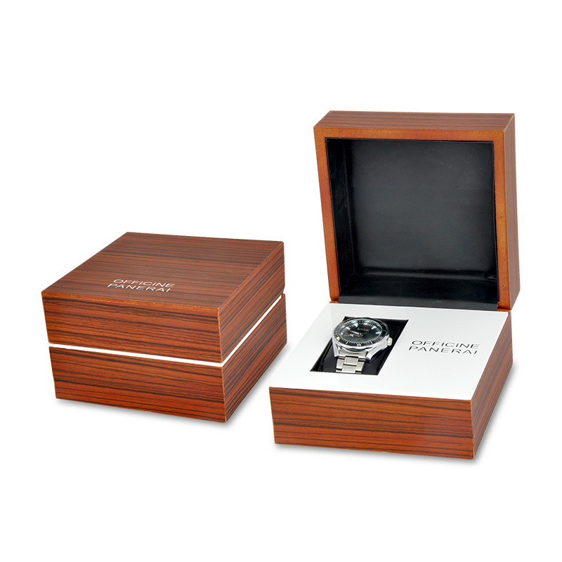 Wholesale custom logo luxury wooden flat single wrist watch gift storage display organizer case packaging boxes for watches