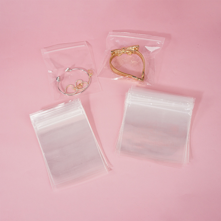 Custom self adhesive sealing transparent clear small plastic packaging ring earring chain jewelry pvc zipper bag for jewellery