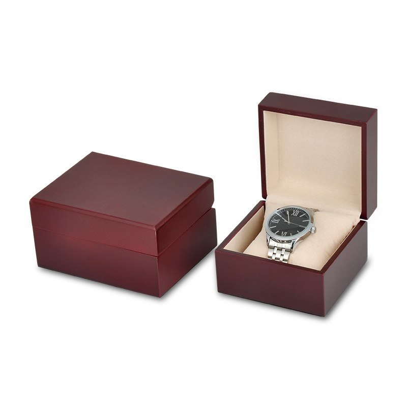 Wholesale custom logo luxury wooden flat single wrist watch gift storage display organizer case packaging boxes for watches