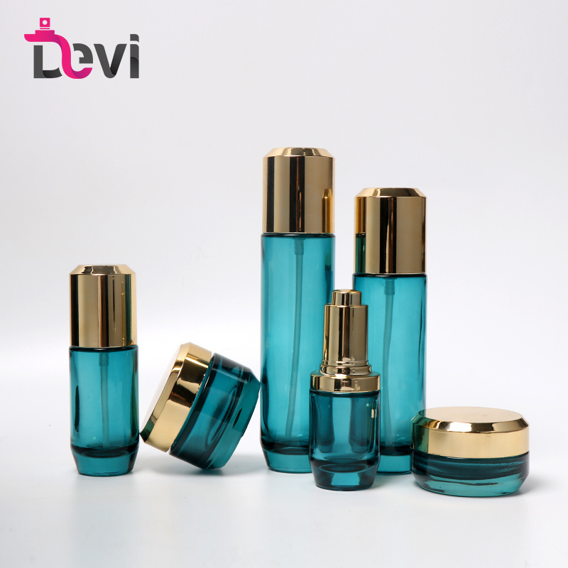 Devi High End 30g 50g 30ml 50ml 100ml Gradient blue skincare set packaging bottle glass cosmetic bottles