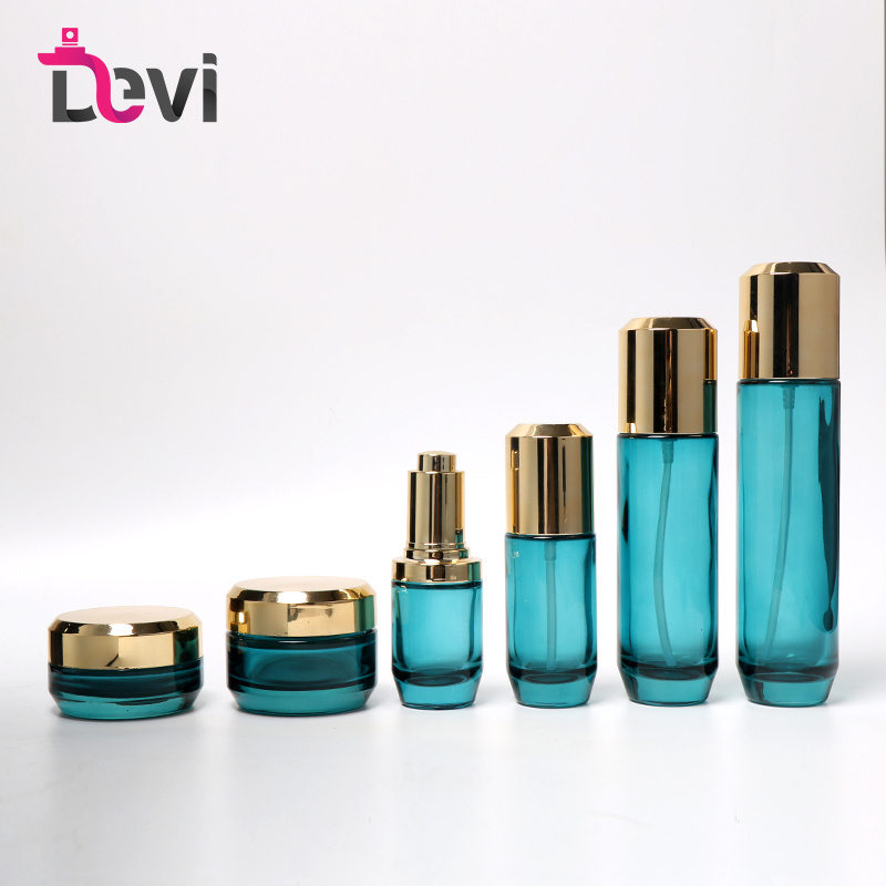 Devi High End 30g 50g 30ml 50ml 100ml Gradient blue skincare set packaging bottle glass cosmetic bottles