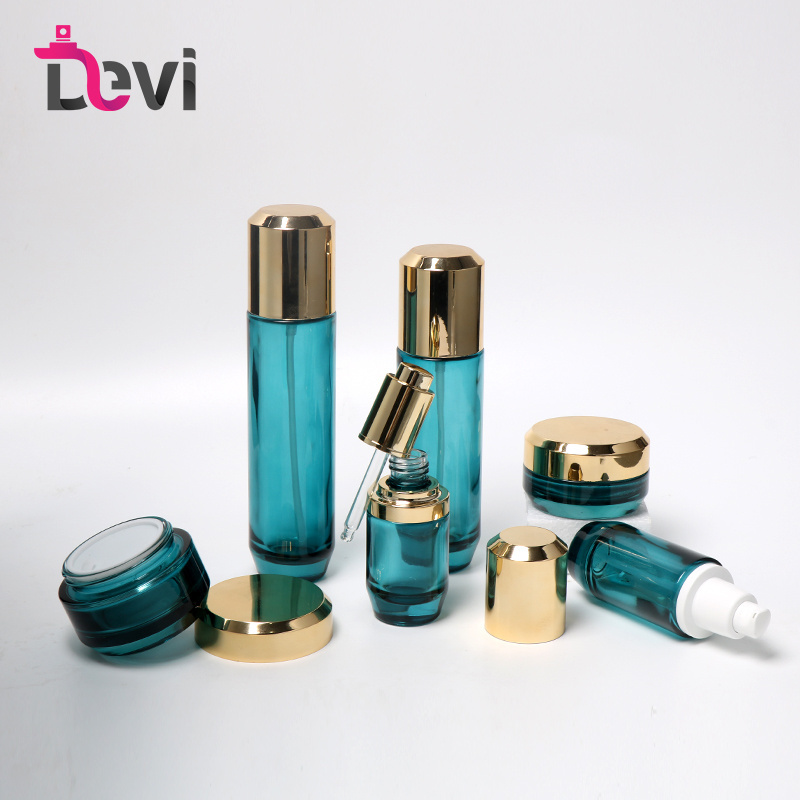 Devi High End 30g 50g 30ml 50ml 100ml Gradient blue skincare set packaging bottle glass cosmetic bottles