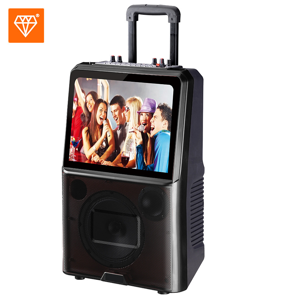 Diamond Karaoke Machine with Lyrics Display Screen 2 Wireless Microphones Portable Wifi PA Speaker System