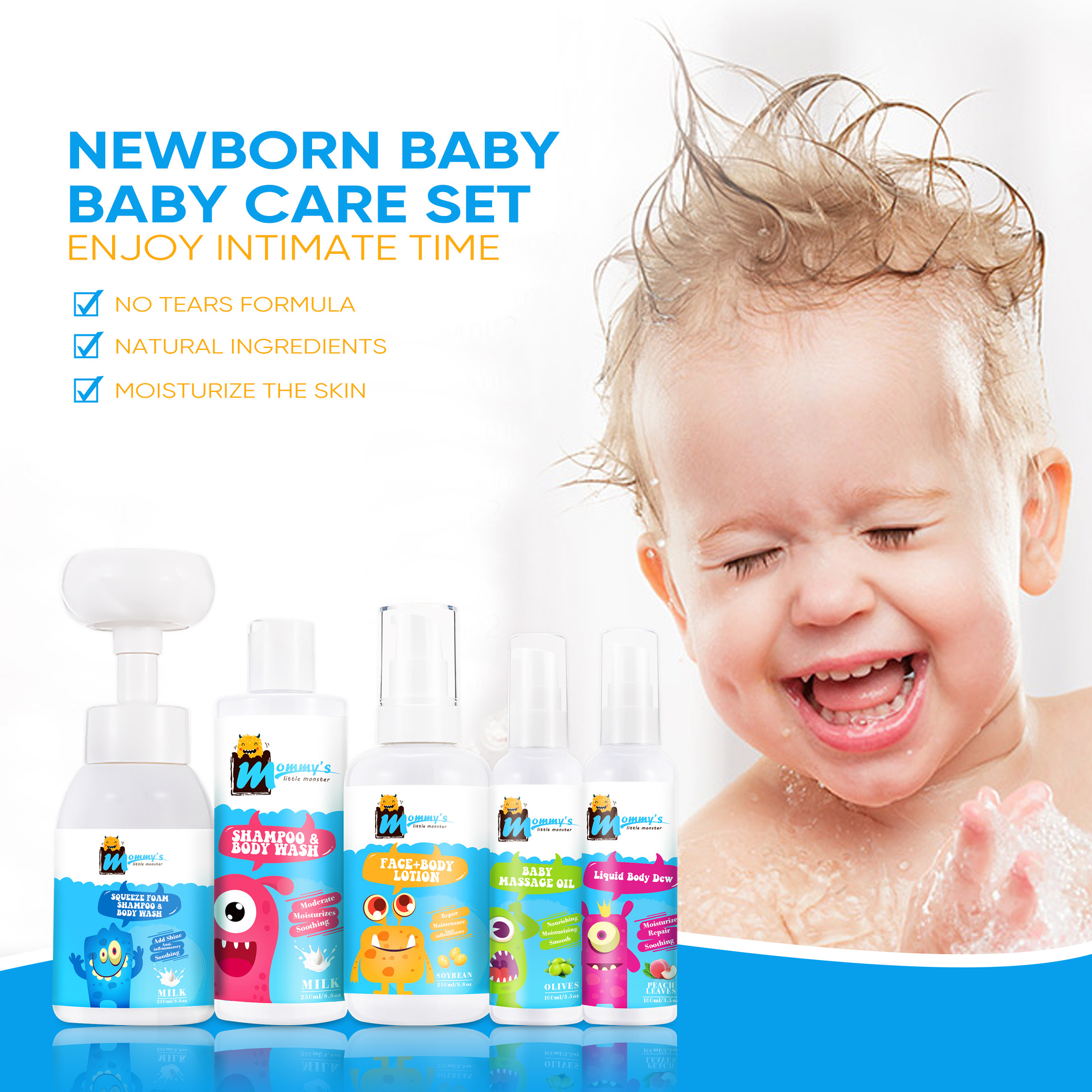 Private label moisturizing baby 2 in 1 body wash shampoo shower gel baby body care set