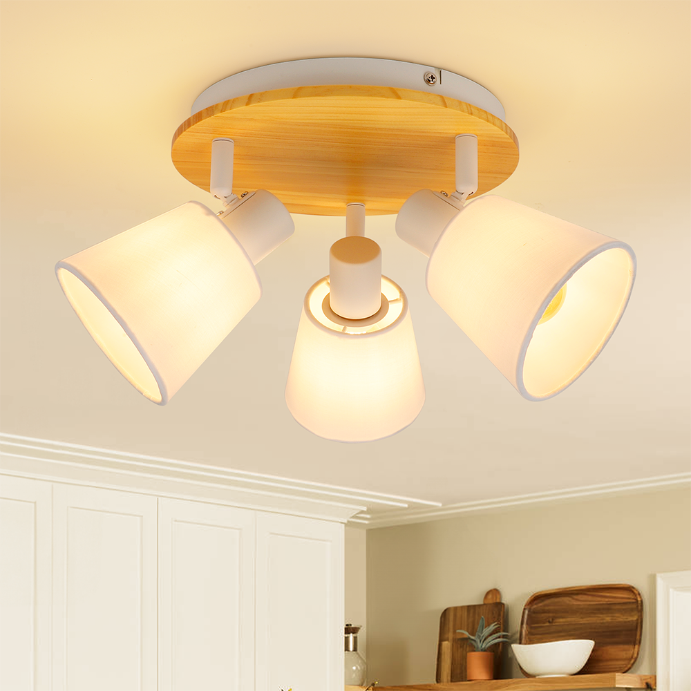 Lamp Manufacturer Price Wholesale Round Fixture E14 Rotation Wood Fabric Ceiling Spot Light