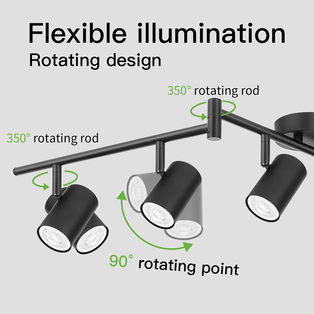 Modern Flush Mount Spotlight Ceiling Flexibly Rotatable Light Head LED 6 Light Track Lighting for Kitchen Living Room Bedroom,