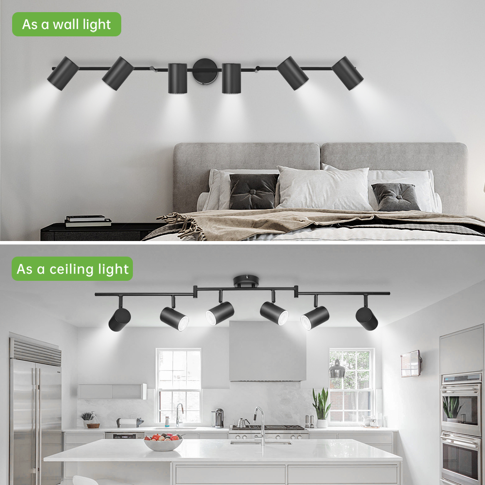 Modern Flush Mount Spotlight Ceiling Flexibly Rotatable Light Head LED 6 Light Track Lighting for Kitchen Living Room Bedroom,