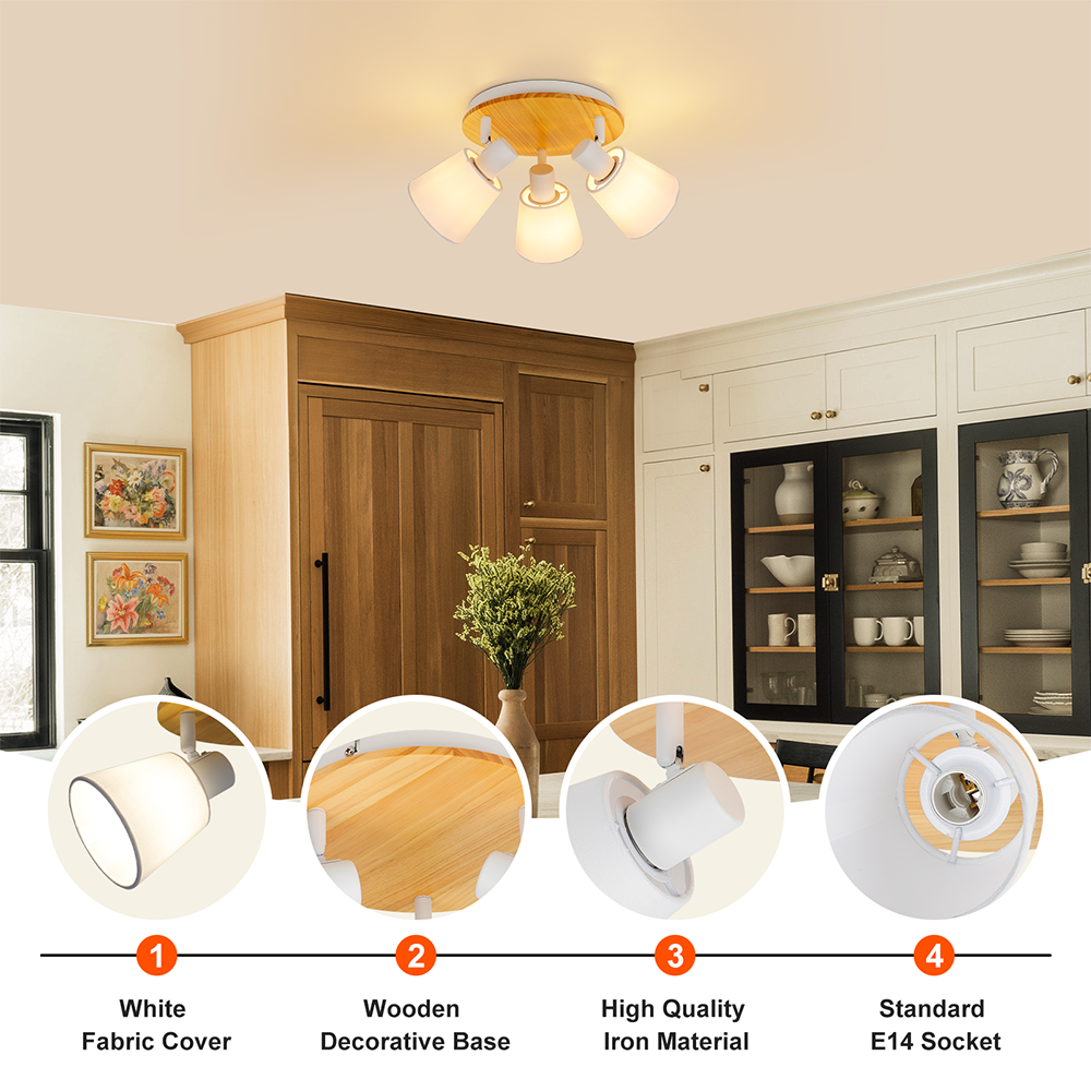 Lamp Manufacturer Price Wholesale Round Fixture E14 Rotation Wood Fabric Ceiling Spot Light