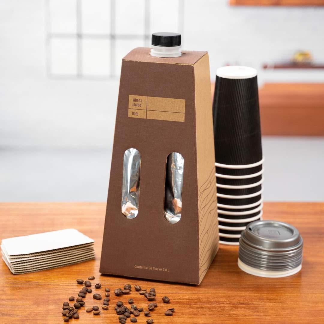 Custom 96fl 2.8L Disposable Coffee Dispensers Built-In Handle Kraft With Black Paper Coffee Boxes