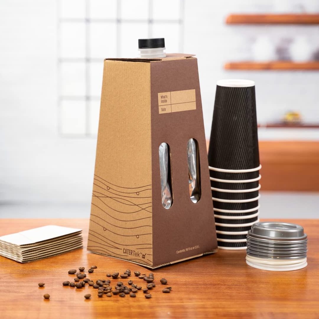 Custom 96fl 2.8L Disposable Coffee Dispensers Built-In Handle Kraft With Black Paper Coffee Boxes