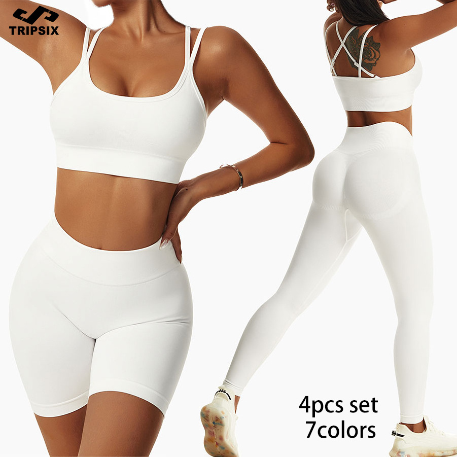 2023 Women Popular New Design Seamless Shirt Short Legging Bra Gym Set Yoga Wear Set Fitness Set