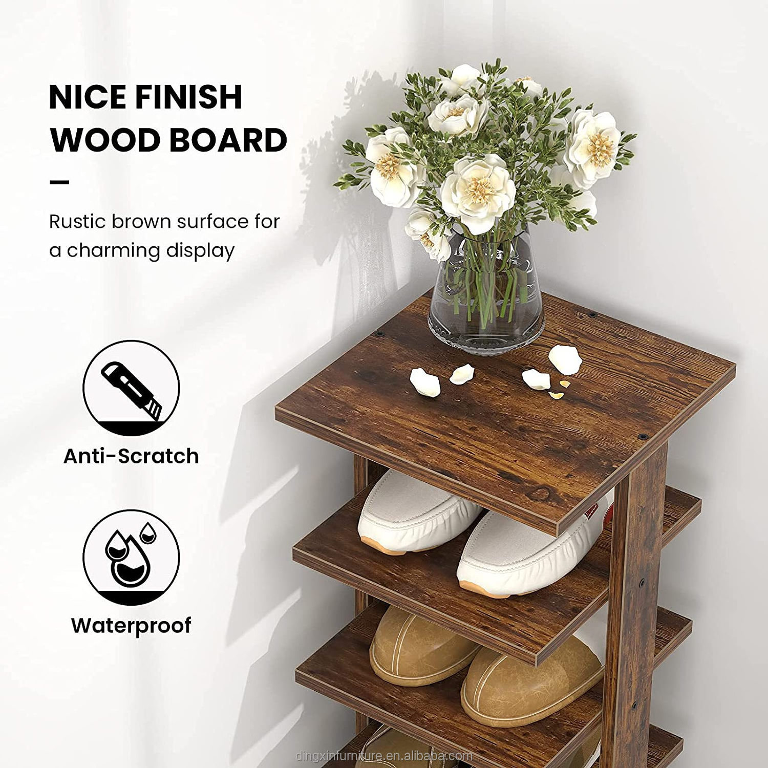 Vertical Shoe Rack 8 Tiers Wooden Shoe Shelf Space Saving Narrow Rack Entryway Shoe Storage Stand for Small Space