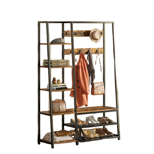 Wardrobe Hall Tree Storage Bench 5-in-1 Entryway Shelf Coat Rack 70.8" Coat Stand with Side Shelves and Shoe Bench