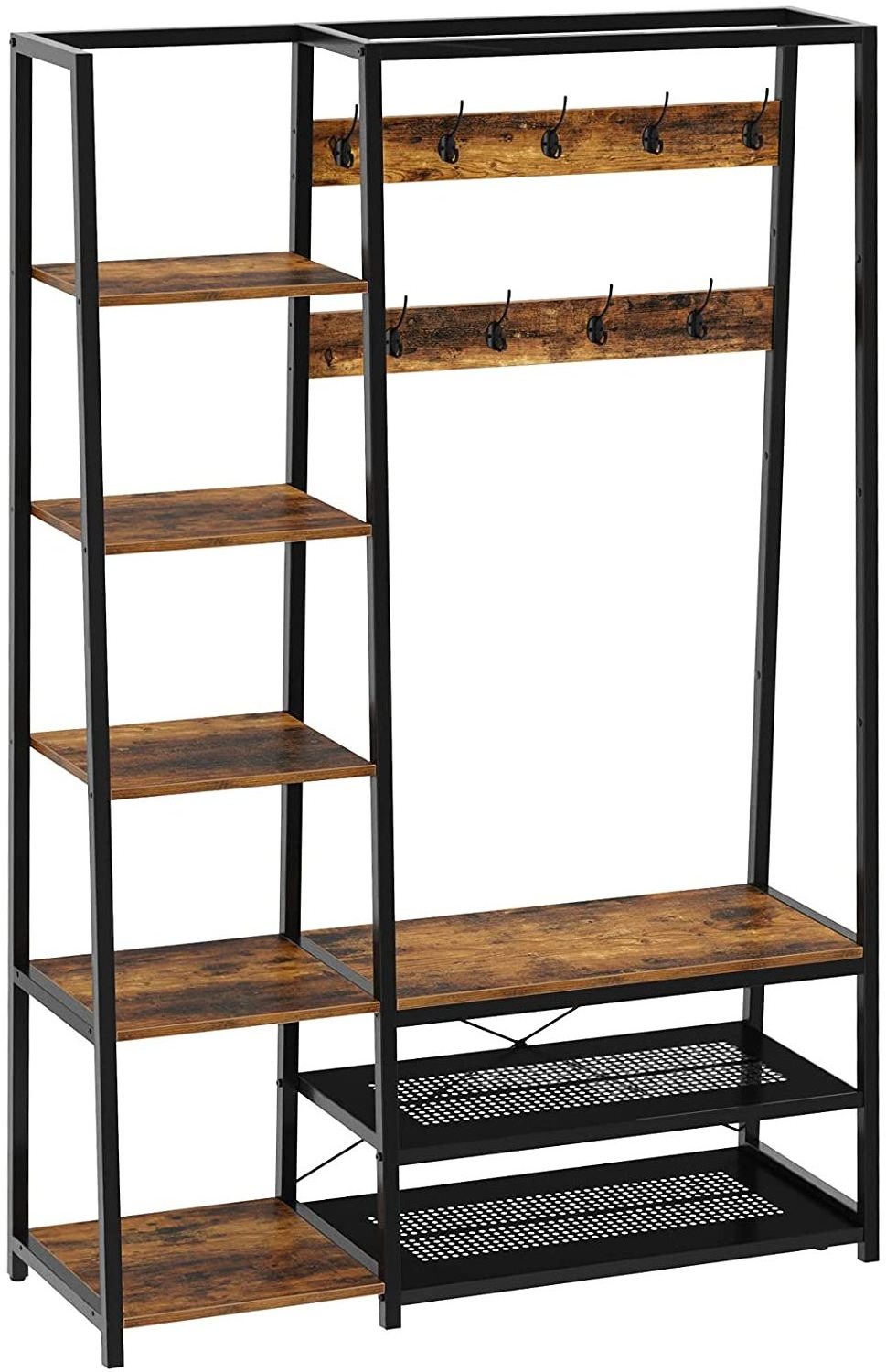 Wardrobe Hall Tree Storage Bench 5-in-1 Entryway Shelf Coat Rack 70.8