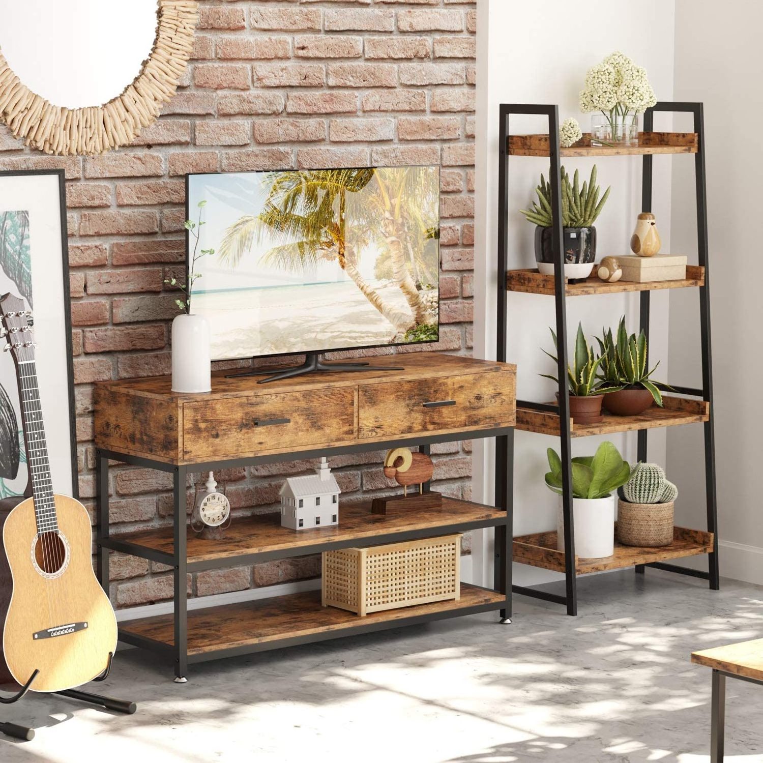 Console Table 3-Tier Industrial Entry Table Narrow Hallway Entryway Table with 2 drawers  for Living Room