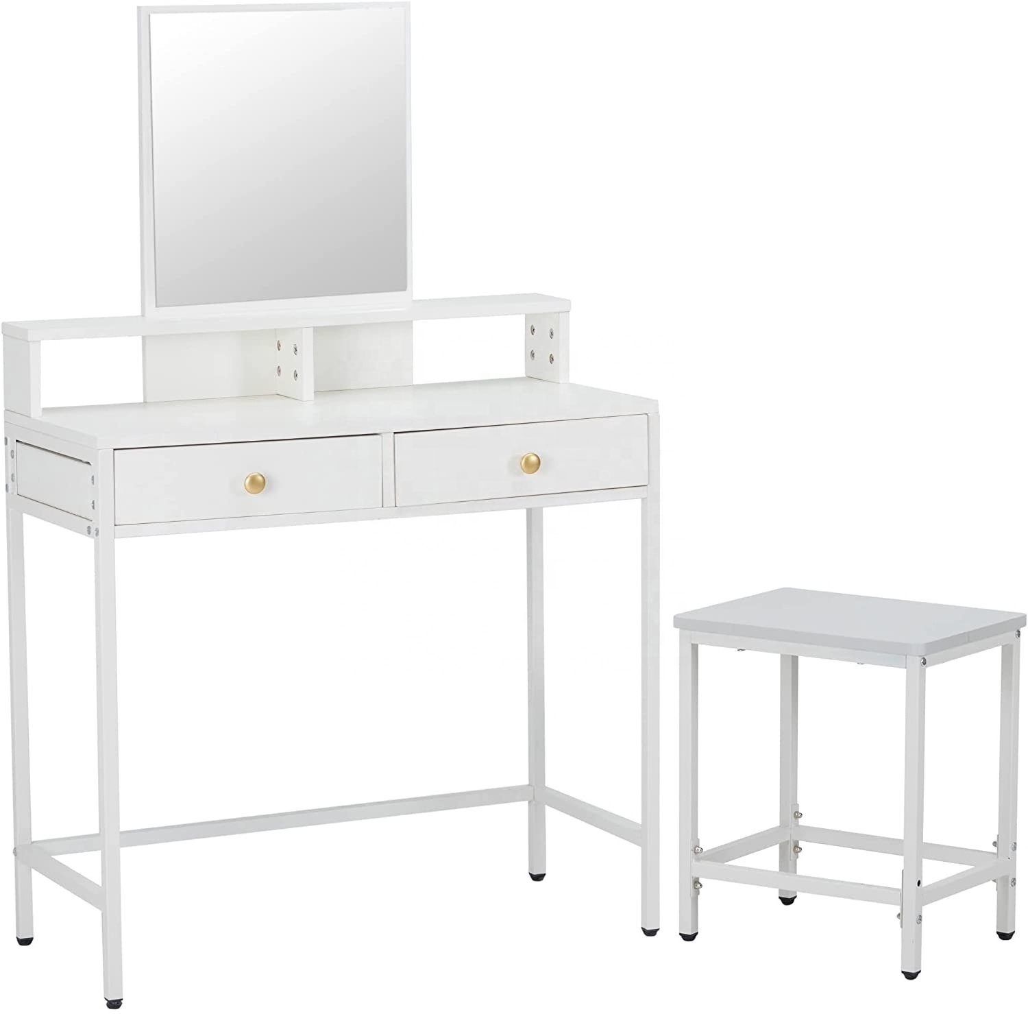 Modern White Vanity Table Set Bedroom Desk Makeup Dressing Table with Mirror and Drawers