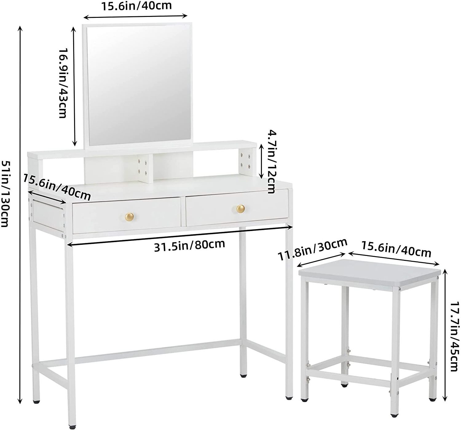 Modern White Vanity Table Set Bedroom Desk Makeup Dressing Table with Mirror and Drawers