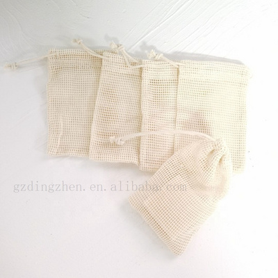 Eco-Friendly Organic Cotton Mesh Drawstring Bag Soap Saver Bag Natural